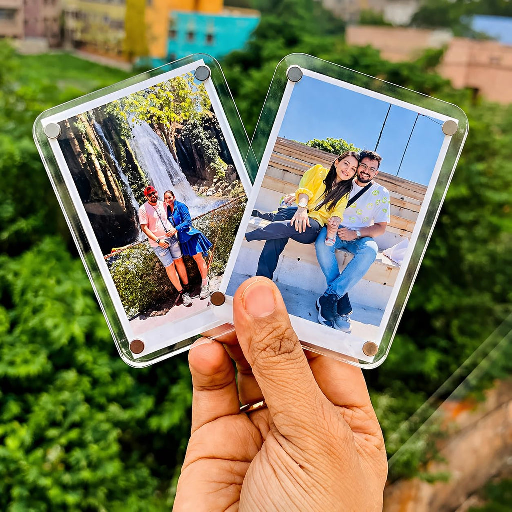 Customized/Personalized Fridge Magnet Photo Frames (Pack of 4) | Acrylic Magnetic Photo Frame 3x4 Inch with Photo | Gift for Couples, Birthday, Anniversary,