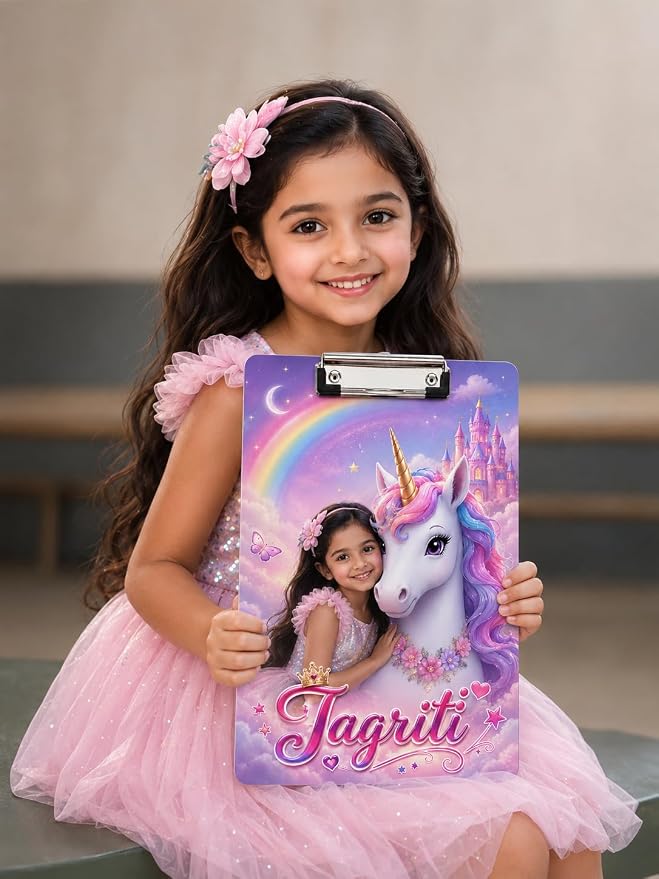Customized Exam Pad Clipboard with Photo, Name & Logo | Lightweight Plastic Pad | Custom Clipboard for Kids Students School,Collge & Office