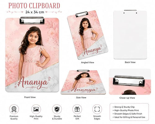 Customized Exam Pad Clipboard with Photo, Name & Logo | Lightweight Plastic Pad | Custom Clipboard for Kids Students School,Collge & Office
